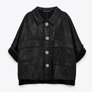 ZARA Black Metallic Button Front Shacket Cardigan
